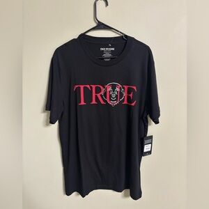 True Religion T Shirt Mens Size Large Black Red Crystal Buddha Face New Street